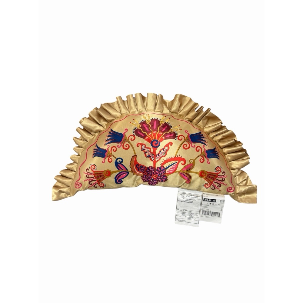 IKEA Zandra Rhodes Karismatisk Throw Pillow Cushion Gold Satin Ruffle Crescent